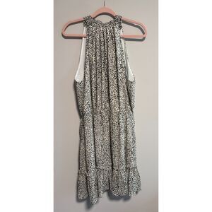 BTFBM XL Halter Neck Animal Print Dress Sleeveless Ruffle Hem Midi Boho Chic